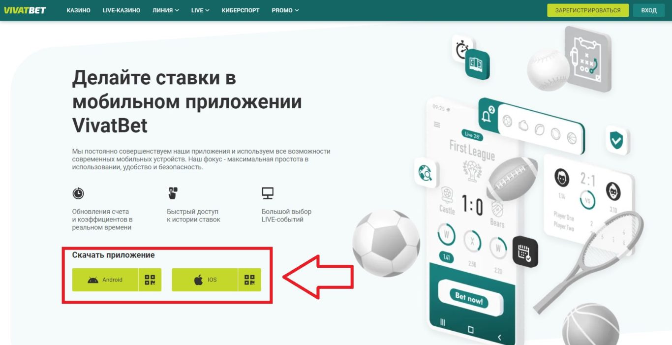 Регистрация в VivatBet mobile